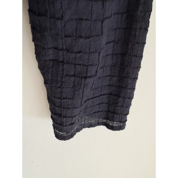 Eileen Fisher Womens Black Cotton Waffle Texture 3/4 Sleeve Button Up Top Sz L - Picture 2 of 11